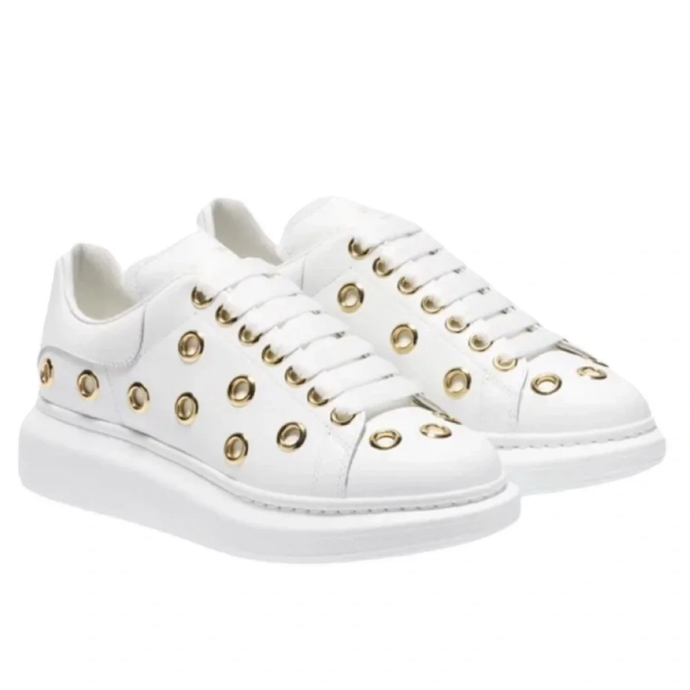 NWOB Alexander McQueen Gold Eyelets White Leather Sneakers - EU 41 (US Sz 11) - Picture 2 of 9